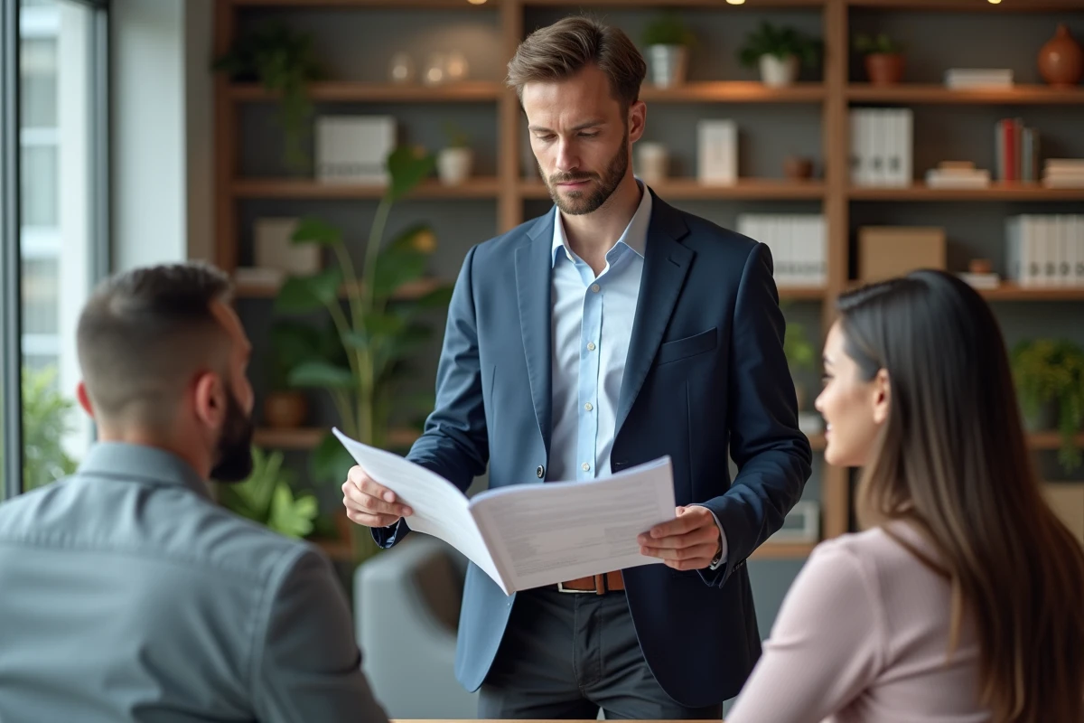 Conseiller en assurance expliquant des options à un couple