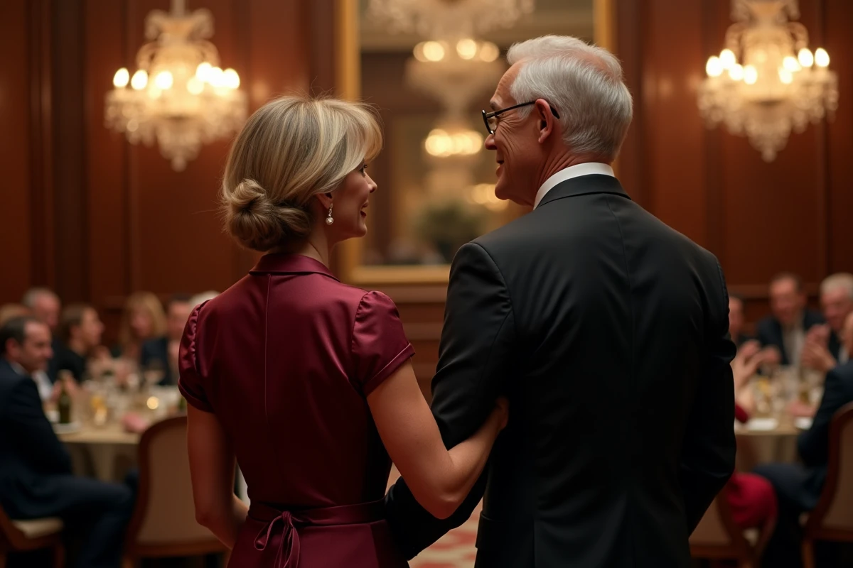 Couple élégant lors d'un gala de mode, illustrant la vie mondaine et le mariage dans le monde de la haute couture