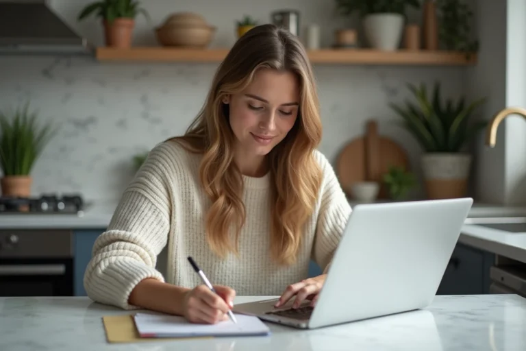 Jeune femme compare des options d'abonnement sur son ordinateur