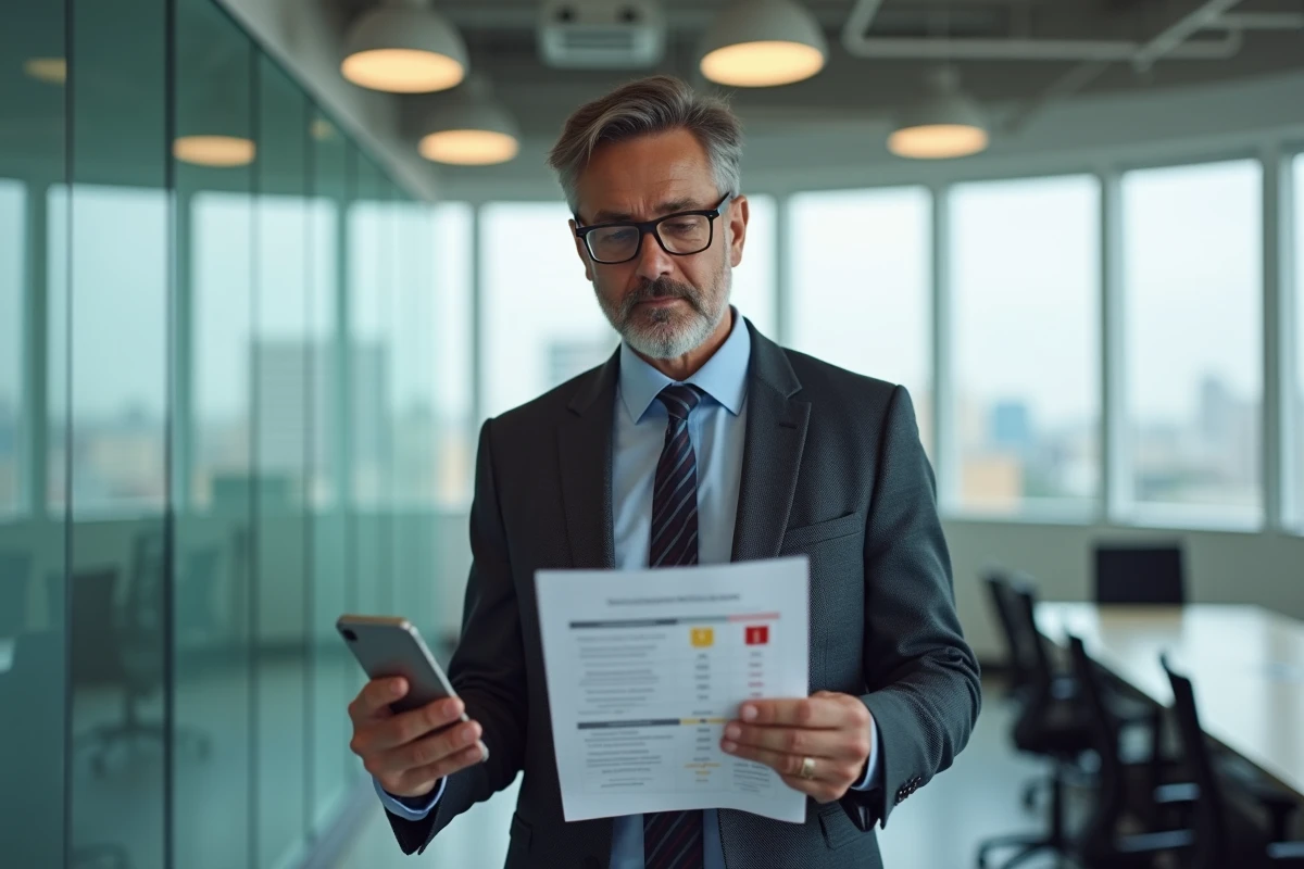 Homme d affaires examine un graphique d abonnement dans un bureau