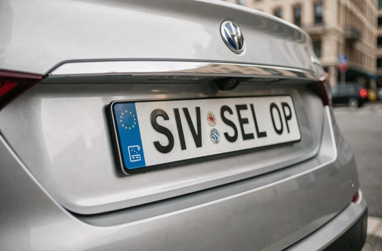 Plaque d'immatriculation française au format SIV sur une voiture moderne en milieu urbain