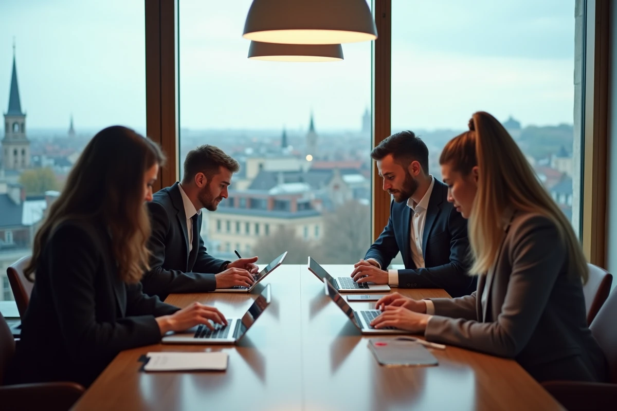 Groupe de professionnels en réunion dans un espace lumineux à Lille